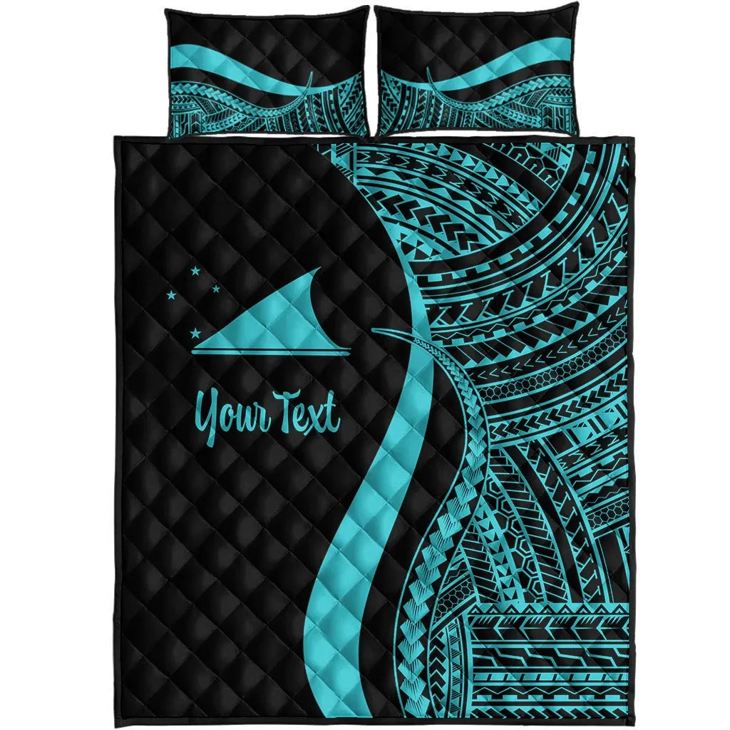 Tokelau Custom Personalised Quilt Bed Set - Turquoise Polynesian Tentacle Tribal Pattern
