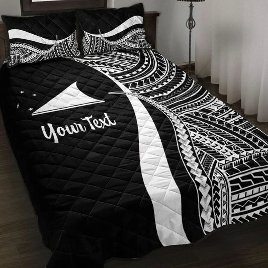 Tokelau Custom Personalised Quilt Bed Set - White Polynesian Tentacle Tribal Pattern