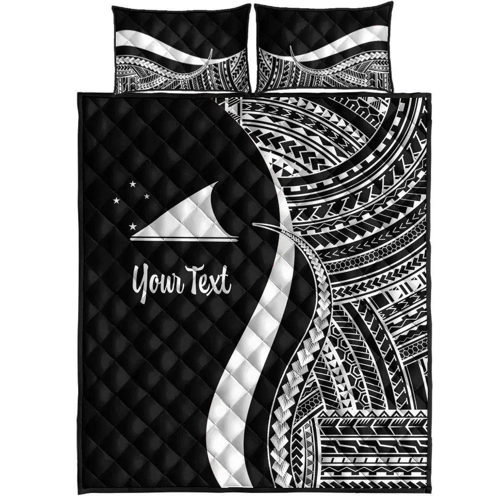 Tokelau Custom Personalised Quilt Bed Set - White Polynesian Tentacle Tribal Pattern