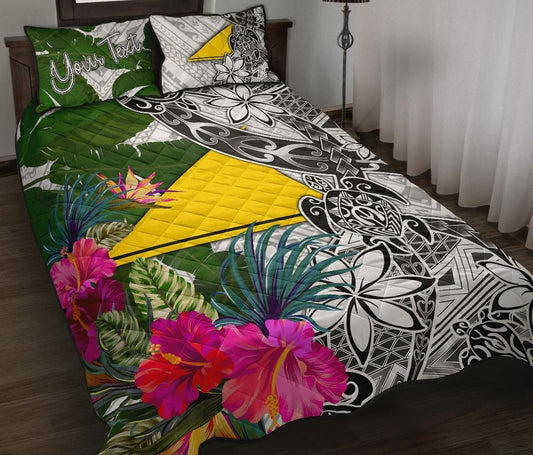 Tokelau Custom Personalised Quilt Bed Set White - Turtle Plumeria Banana Leaf