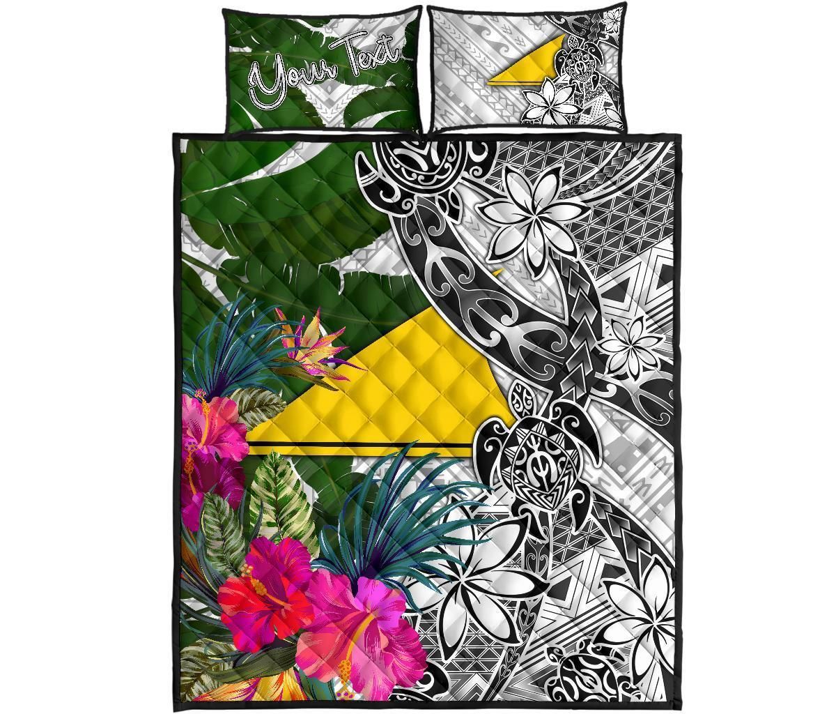 Tokelau Custom Personalised Quilt Bed Set White - Turtle Plumeria Banana Leaf