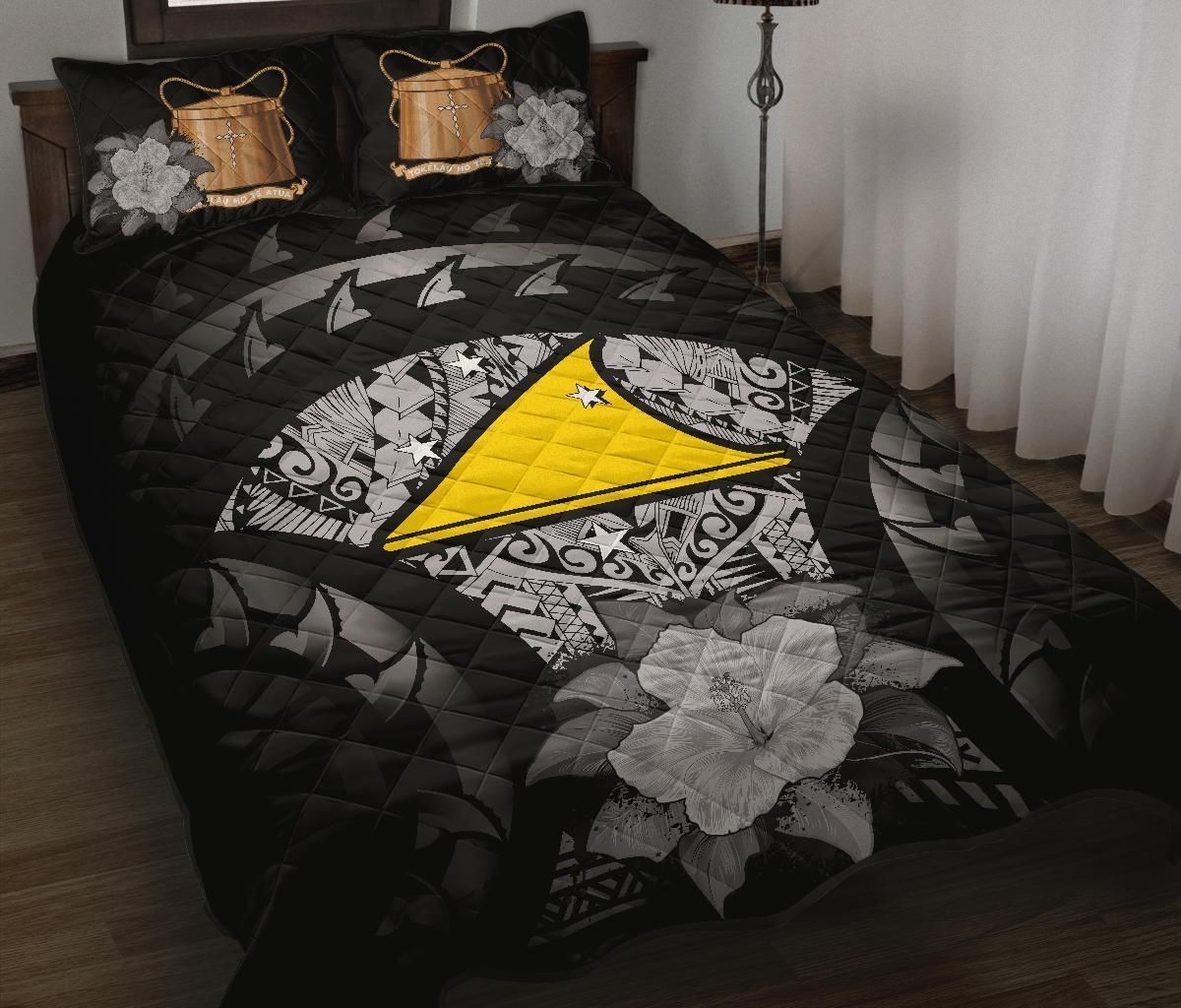 Tokelau Polynesian Quilt Bed Set Hibiscus Gray