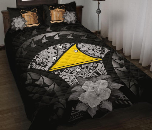 Tokelau Polynesian Quilt Bed Set Hibiscus Gray