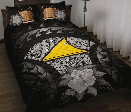Tokelau Polynesian Quilt Bed Set Hibiscus Gray