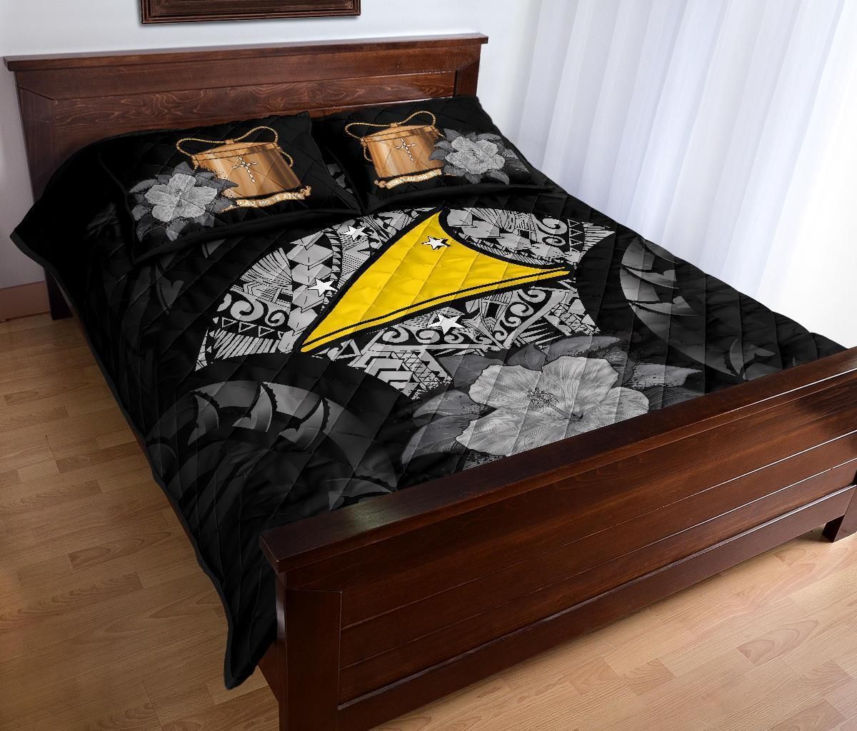 Tokelau Polynesian Quilt Bed Set Hibiscus Gray