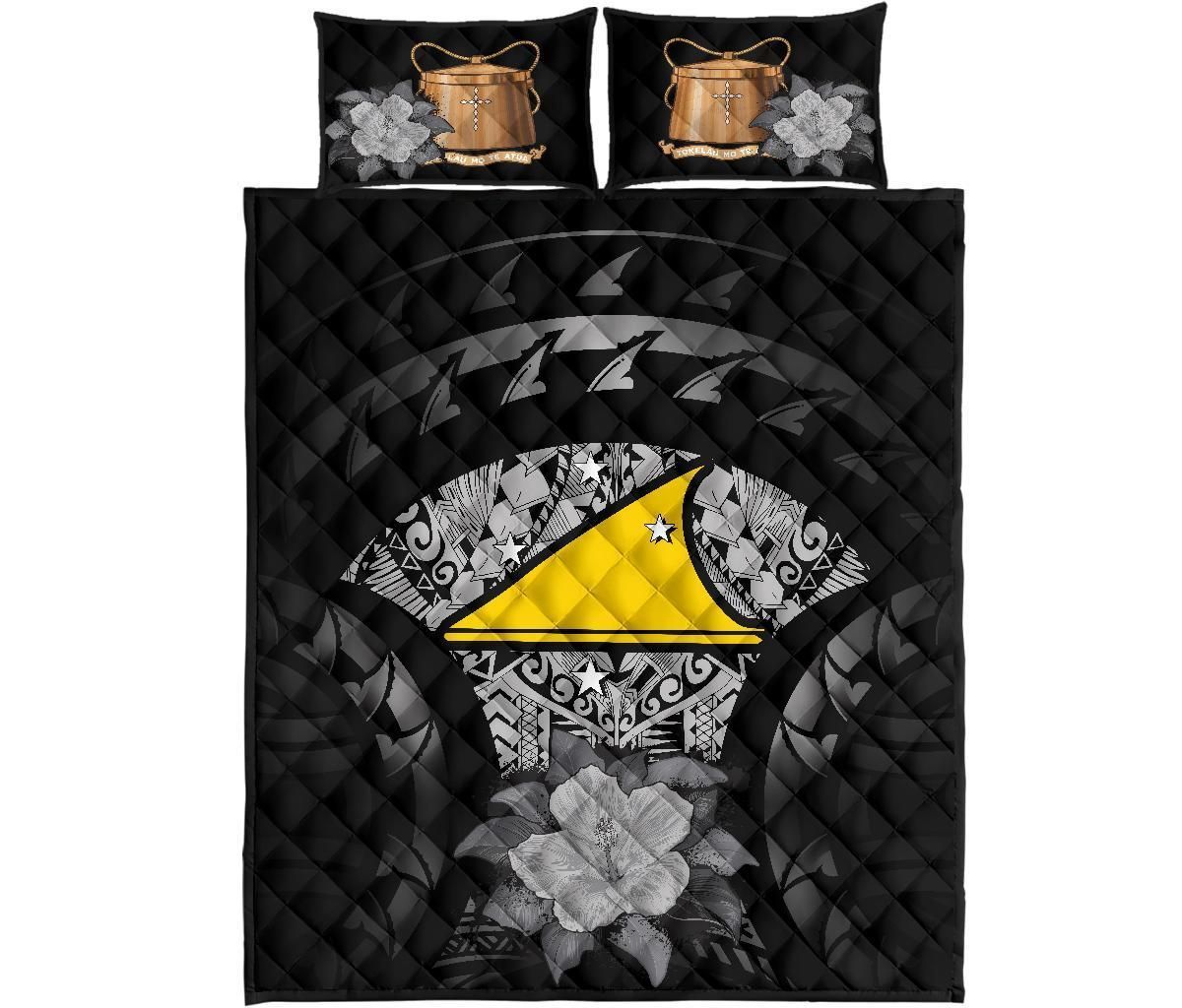 Tokelau Polynesian Quilt Bed Set Hibiscus Gray