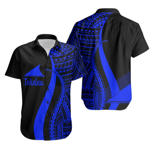 Tokelau Short Sleeve Shirt - Blue Polynesian Tentacle Tribal Pattern