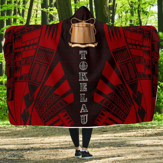 Tokelau Hooded Blanket - Polynesian Tattoo Red