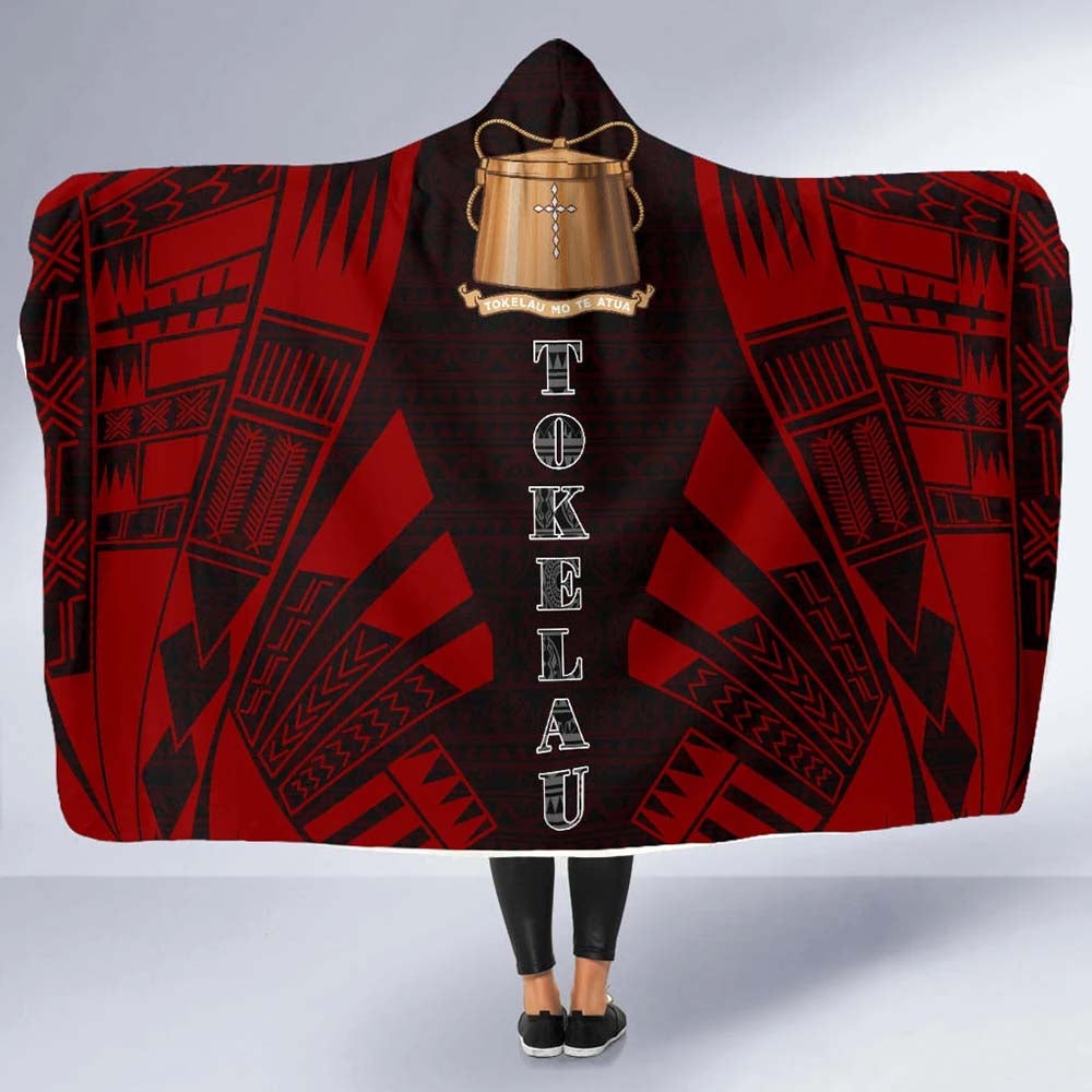 Tokelau Hooded Blanket - Polynesian Tattoo Red