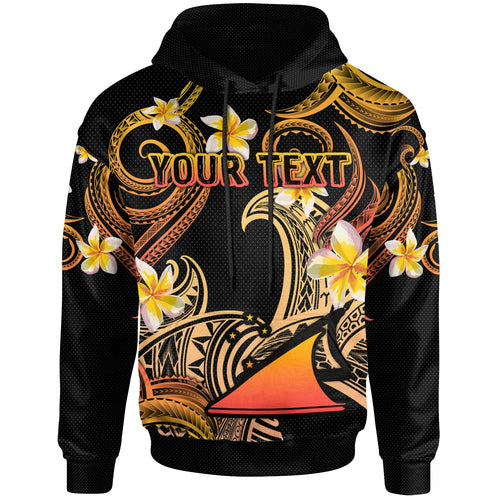 Tokelau Hoodie - Custom Personalised Polynesian Waves with Plumeria Flowers (Orange)