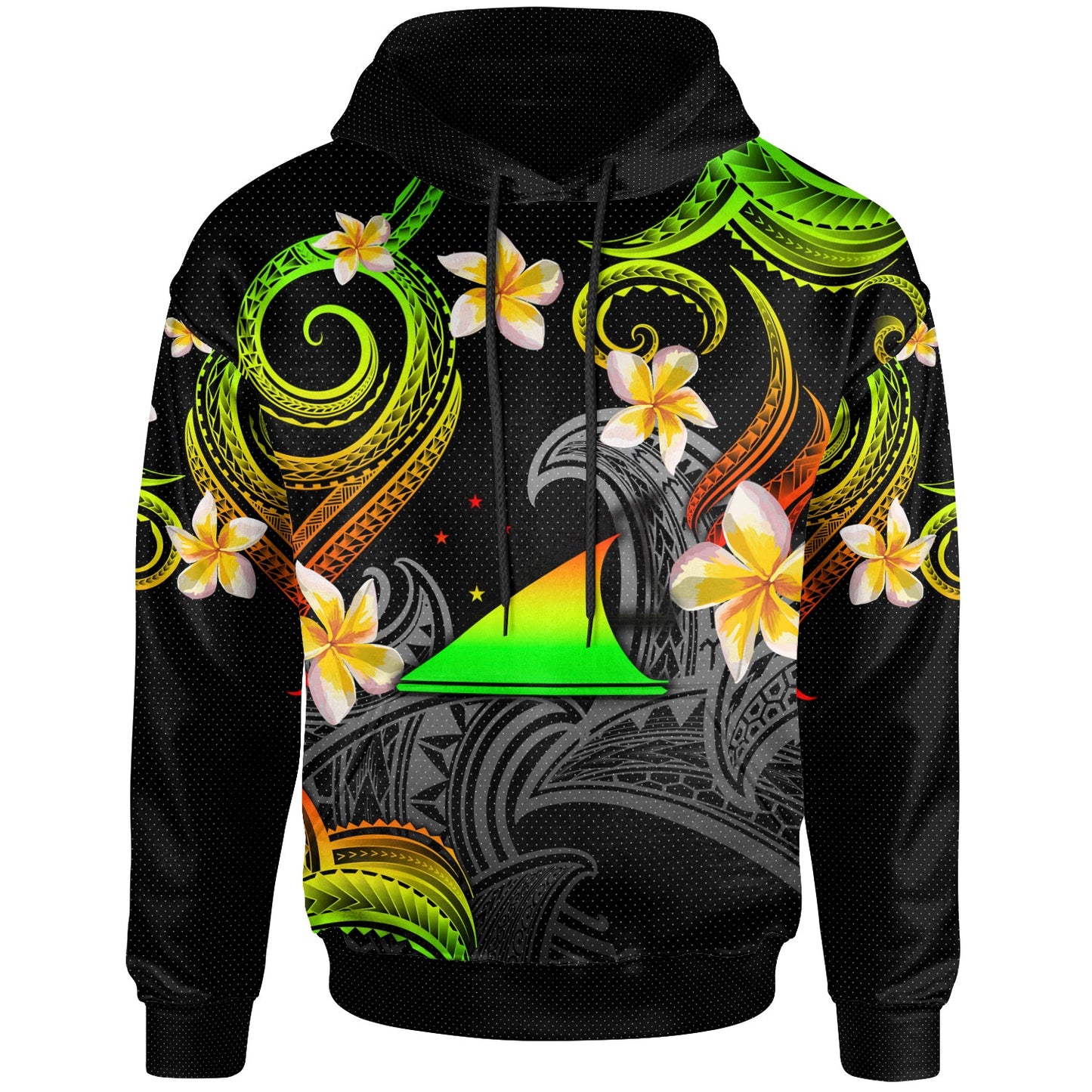 Tokelau Hoodie - Custom Personalised Polynesian Waves with Plumeria Flowers (Reggae)