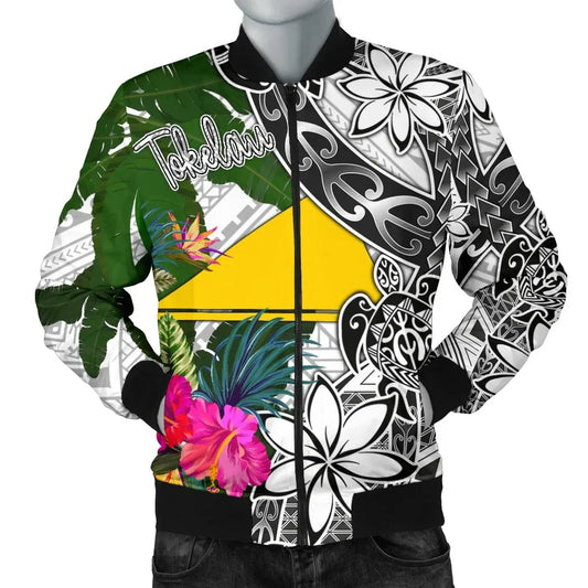 Tokelau Bomber Jacket White - Turtle Plumeria Banana Leaf