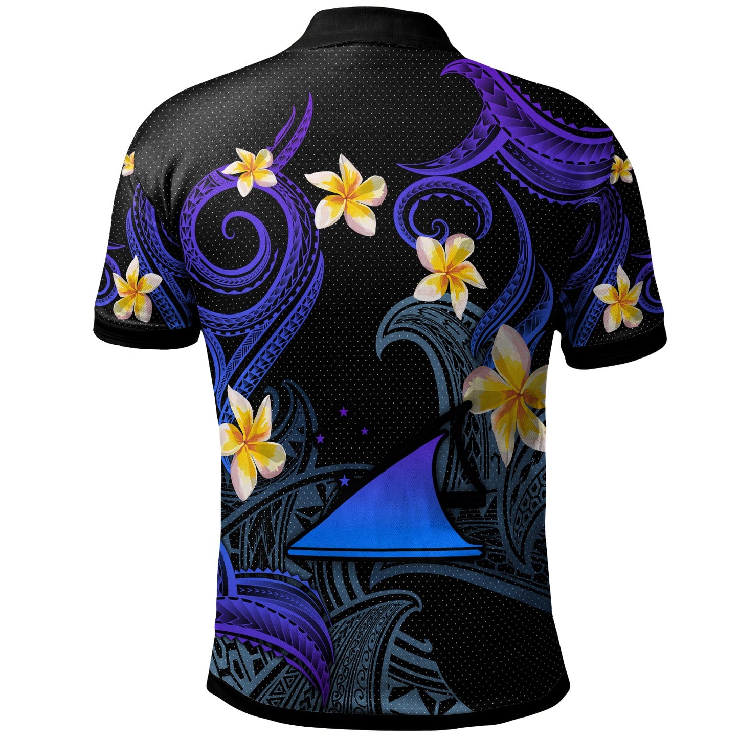 Tokelau Polo Shirt - Custom Personalised Polynesian Waves with Plumeria Flowers (Blue)