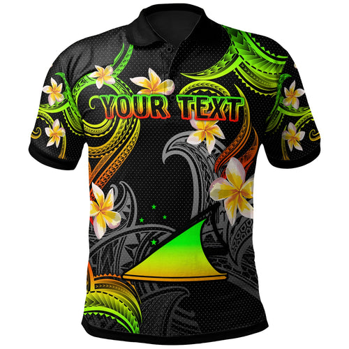 Tokelau Polo Shirt - Custom Personalised Polynesian Waves with Plumeria Flowers (Reggae)