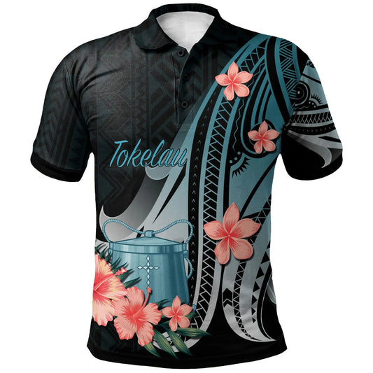 Tokelau Polo Shirt - Turquoise Polynesian Hibiscus Pattern Style