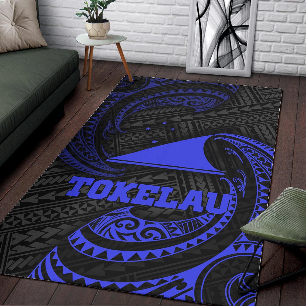 Tokelau Polynesian Area Rug - Blue Tribal Wave