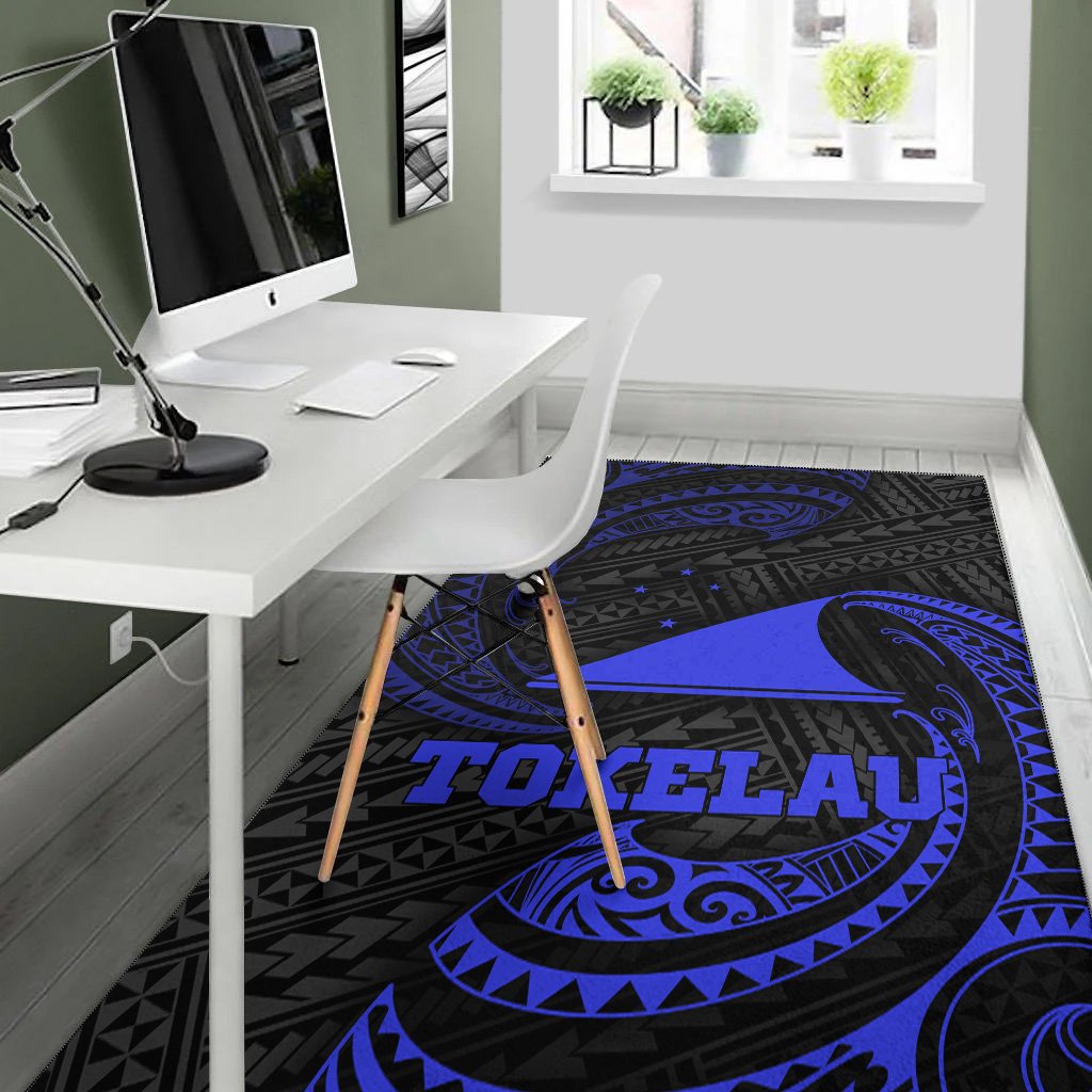 Tokelau Polynesian Area Rug - Blue Tribal Wave