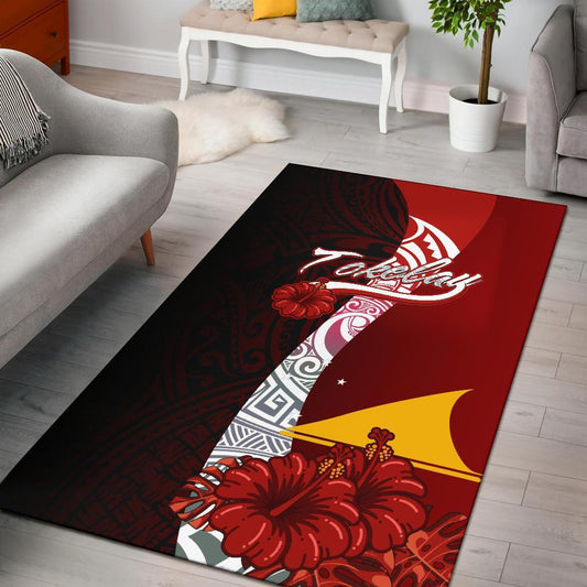 Tokelau Polynesian Area Rug - Coat Of Arm With Hibiscus