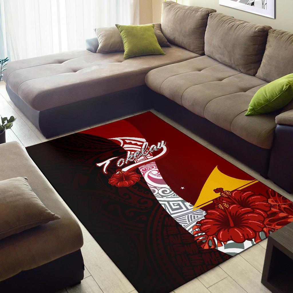 Tokelau Polynesian Area Rug - Coat Of Arm With Hibiscus