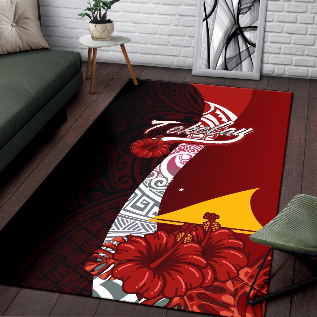 Tokelau Polynesian Area Rug - Coat Of Arm With Hibiscus