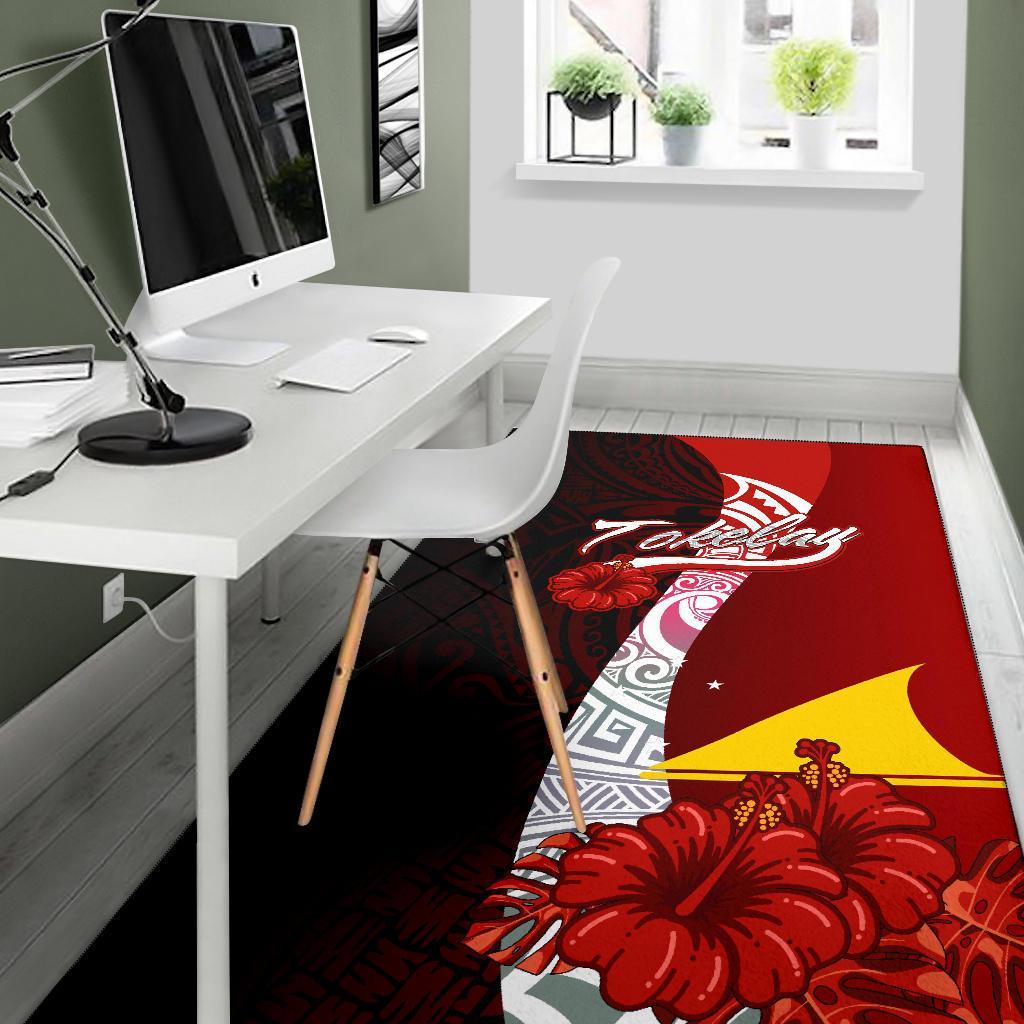 Tokelau Polynesian Area Rug - Coat Of Arm With Hibiscus