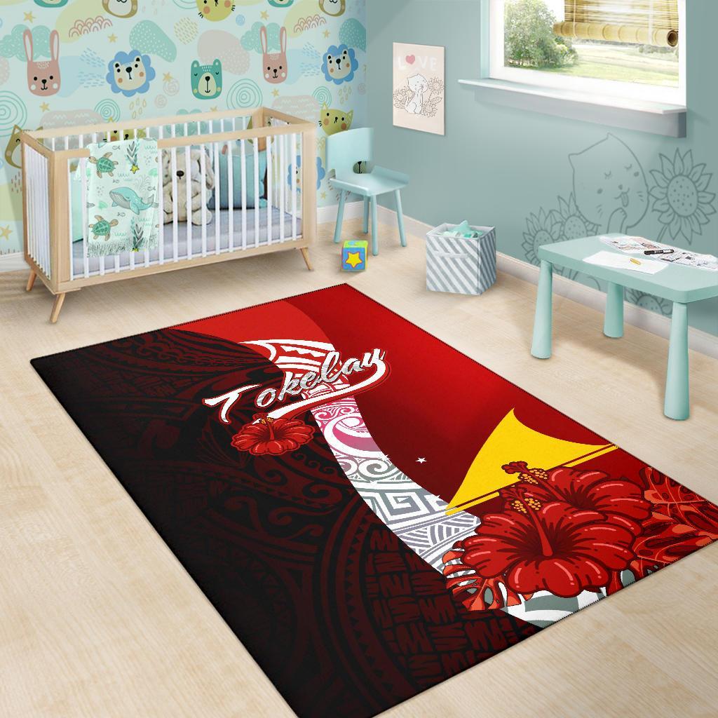 Tokelau Polynesian Area Rug - Coat Of Arm With Hibiscus