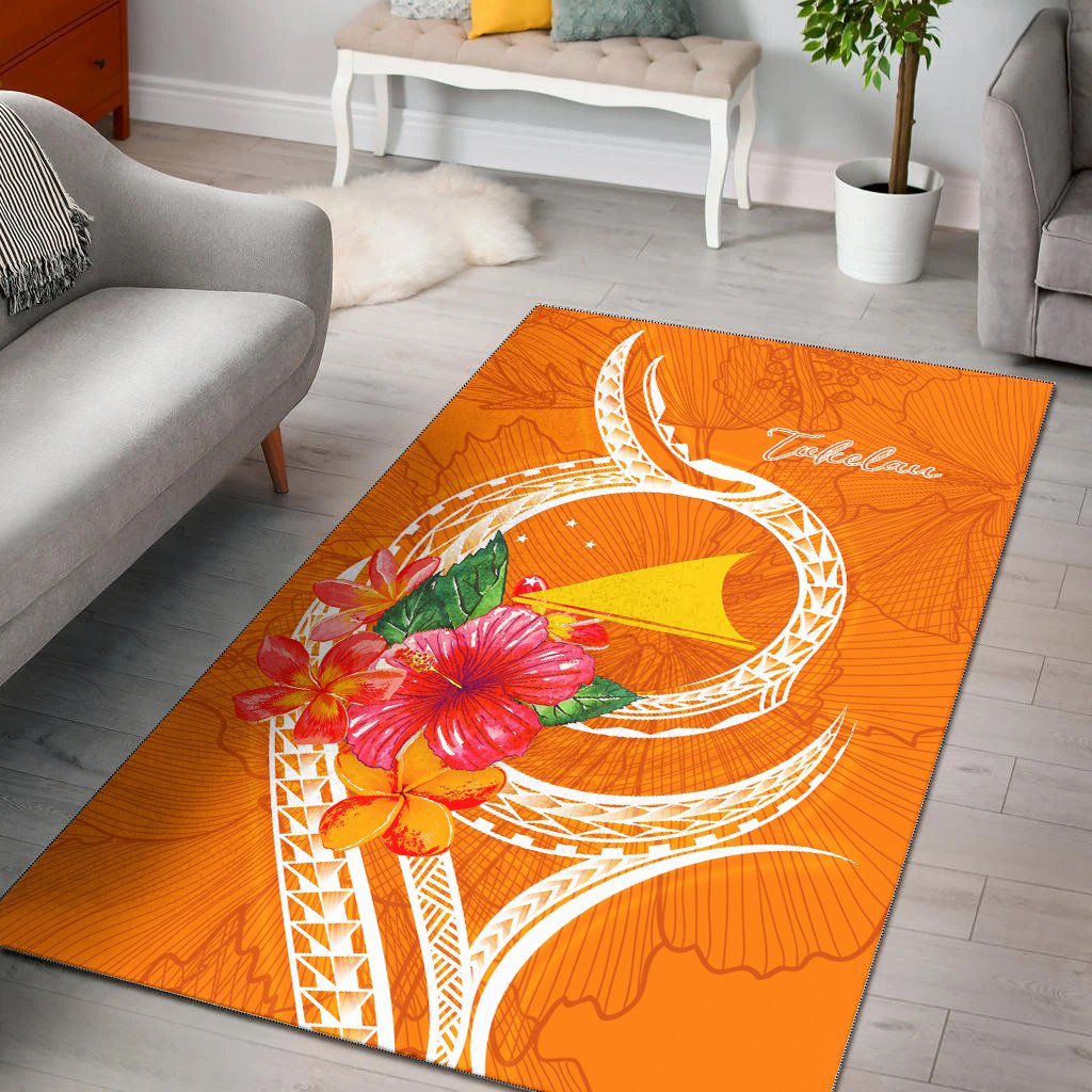 Tokelau Polynesian Area Rug - Orange Floral With Seal