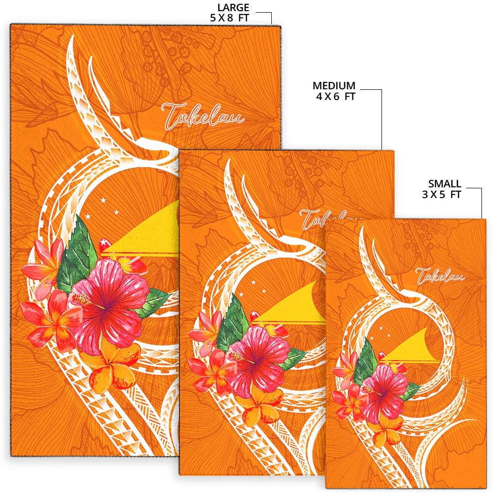 Tokelau Polynesian Area Rug - Orange Floral With Seal