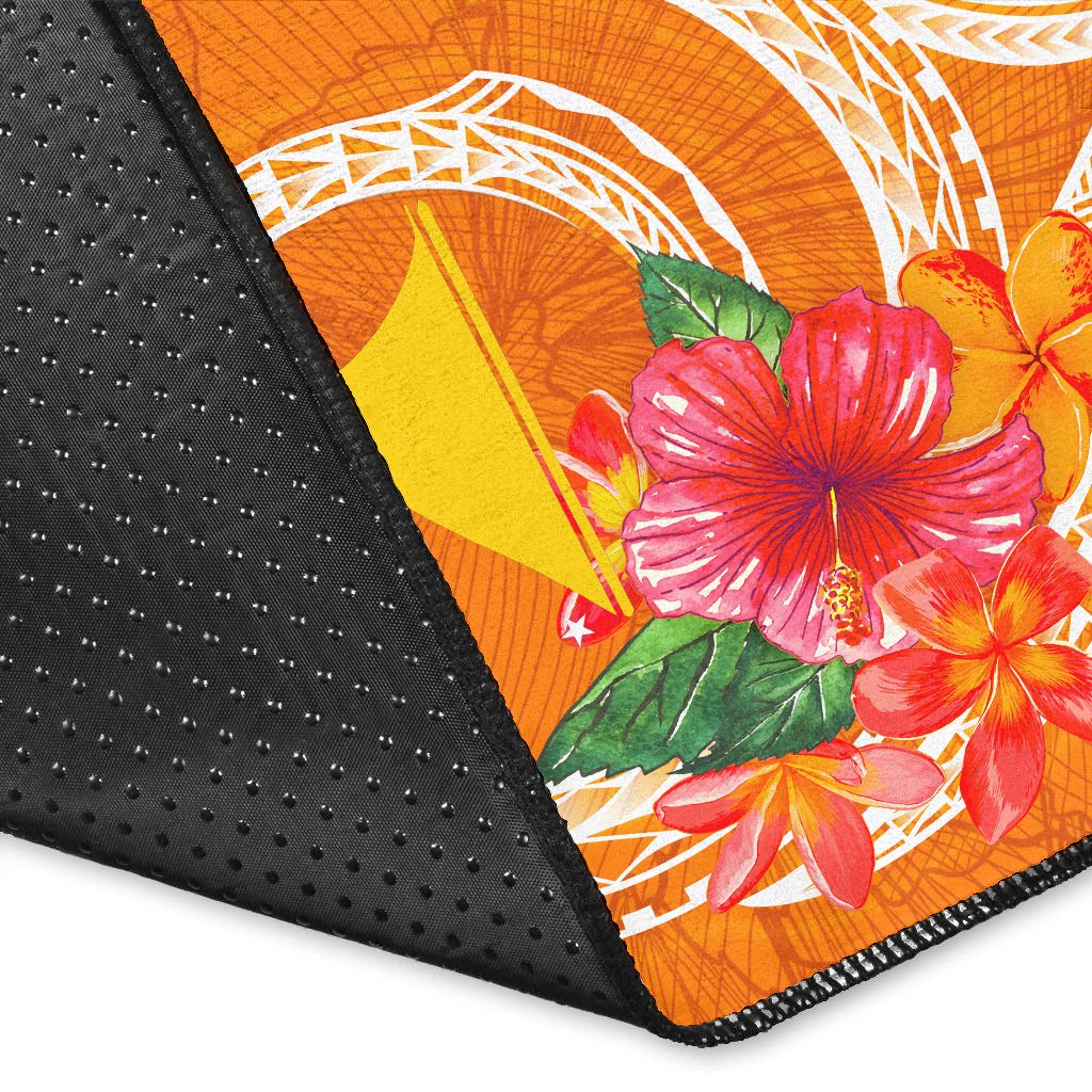 Tokelau Polynesian Area Rug - Orange Floral With Seal