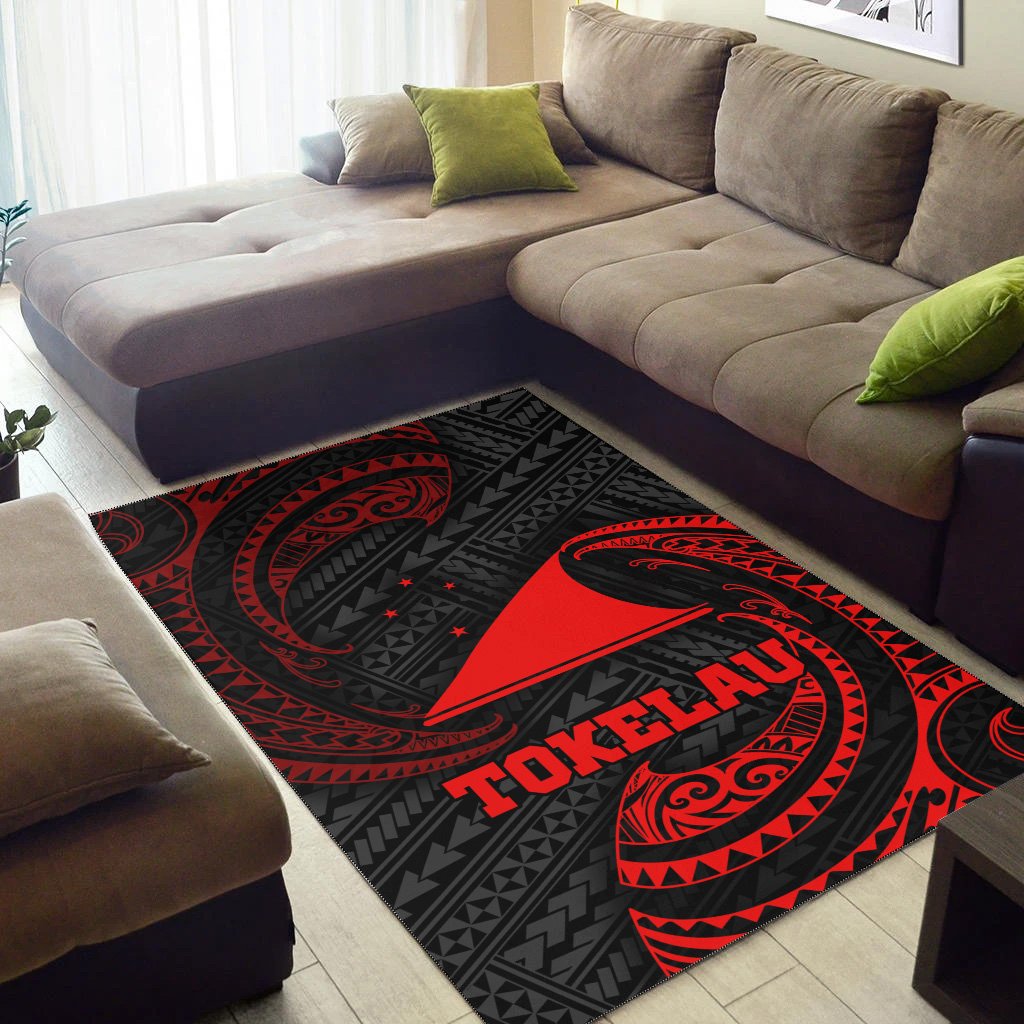 Tokelau Polynesian Area Rug - Red Tribal Wave