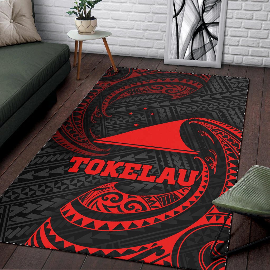 Tokelau Polynesian Area Rug - Red Tribal Wave