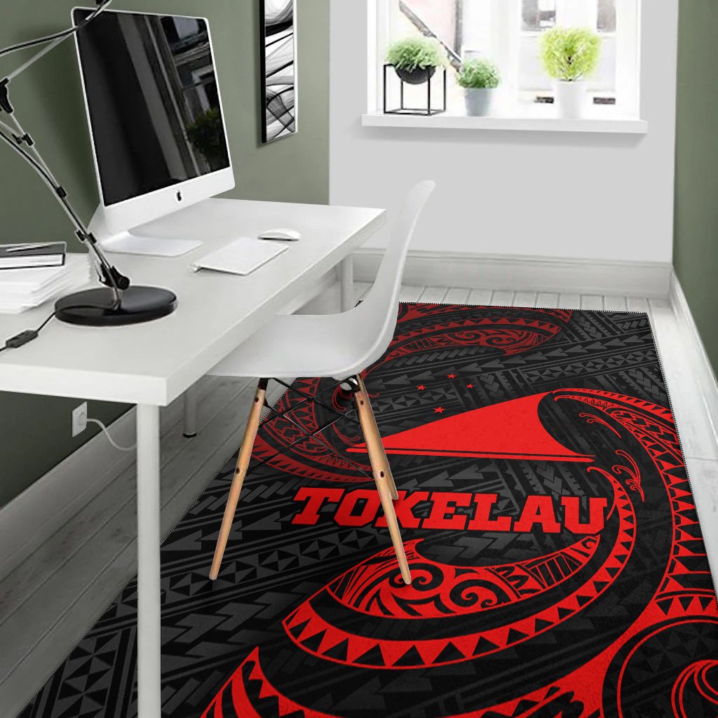 Tokelau Polynesian Area Rug - Red Tribal Wave
