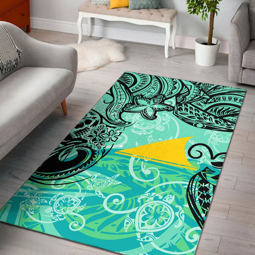 Tokelau Polynesian Area Rug - Vintage Floral Pattern Green Color