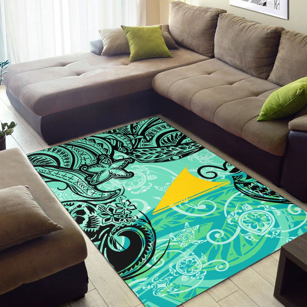 Tokelau Polynesian Area Rug - Vintage Floral Pattern Green Color