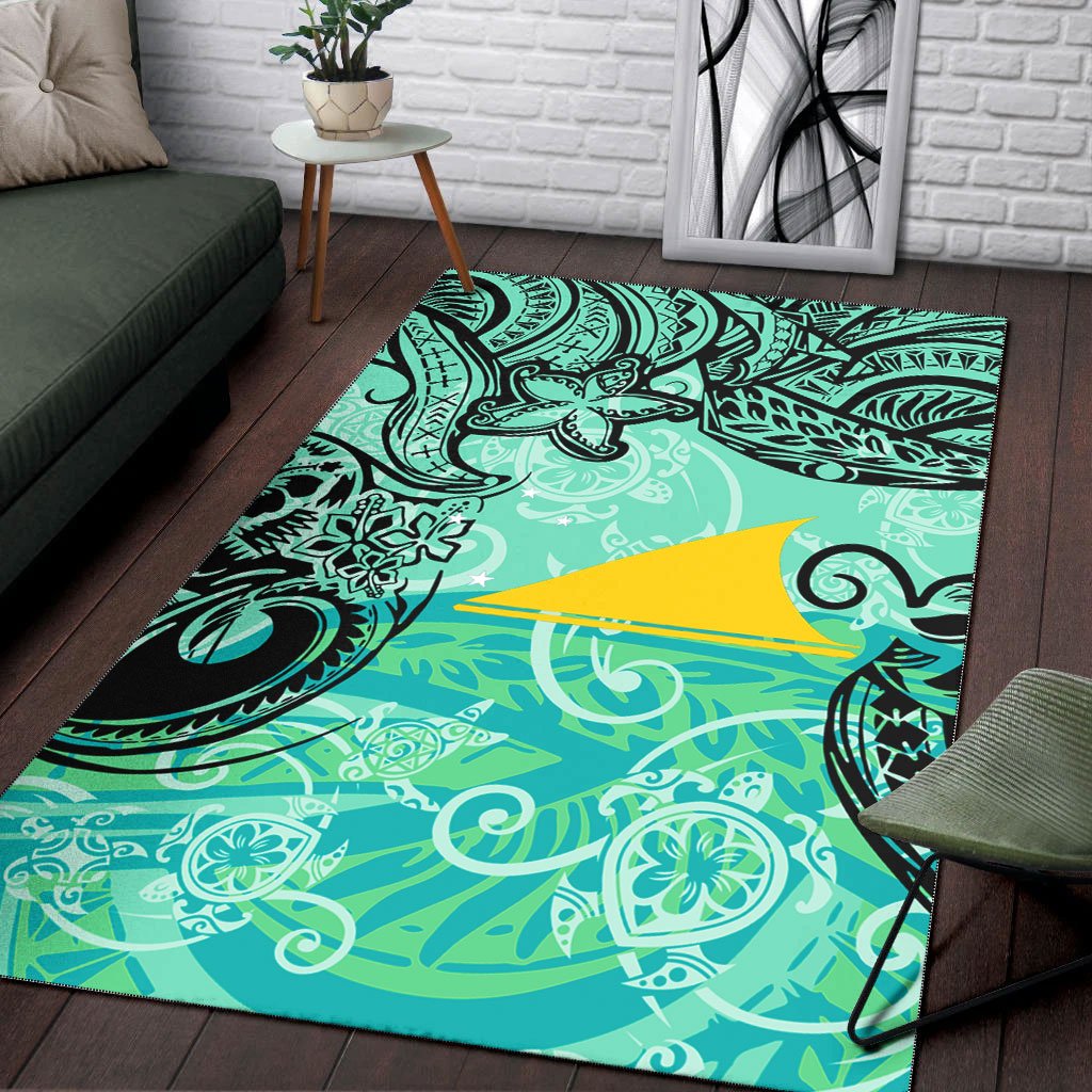 Tokelau Polynesian Area Rug - Vintage Floral Pattern Green Color