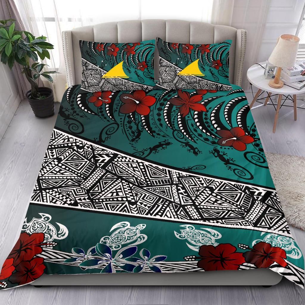 Tokelau Polynesian Bedding Set - Lizard And Turtle Green