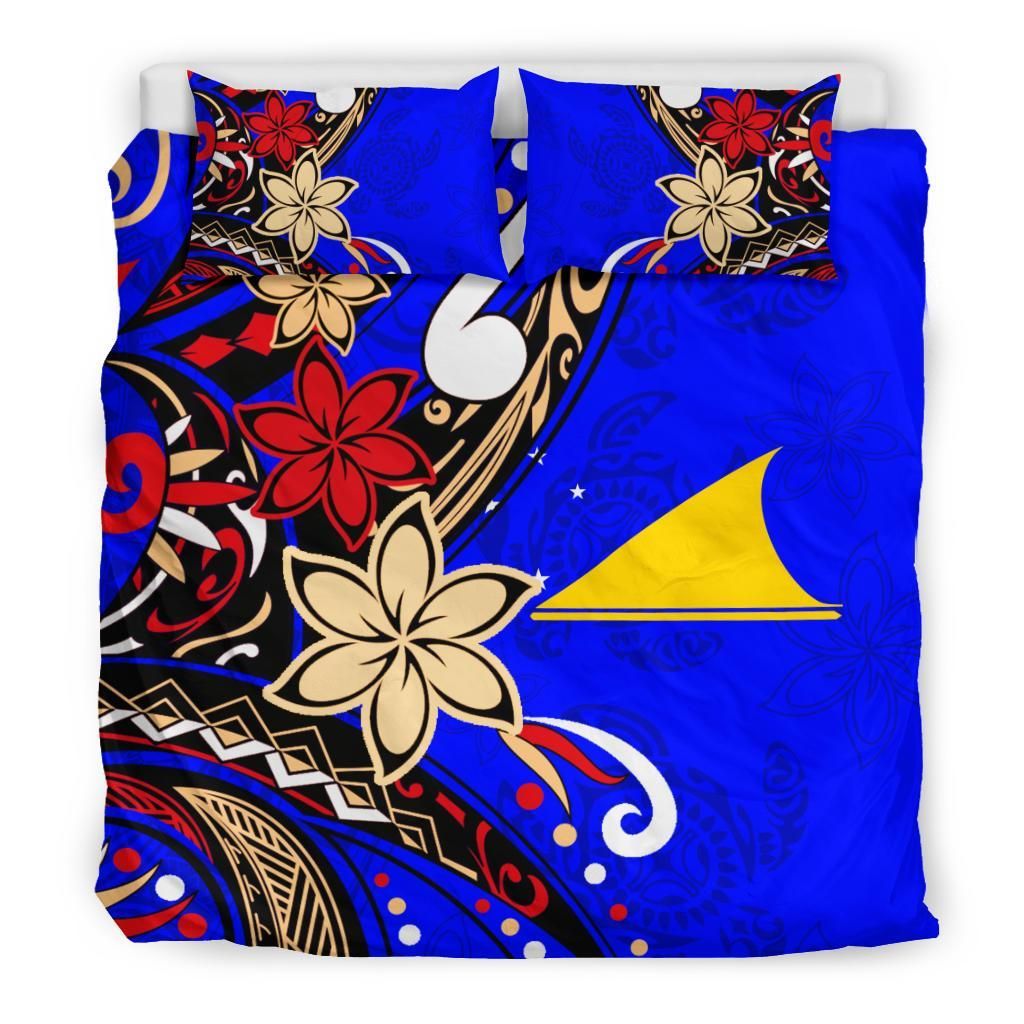 Tokelau Polynesian Bedding Set - Tribal Flower With Special Turtles Blue Color