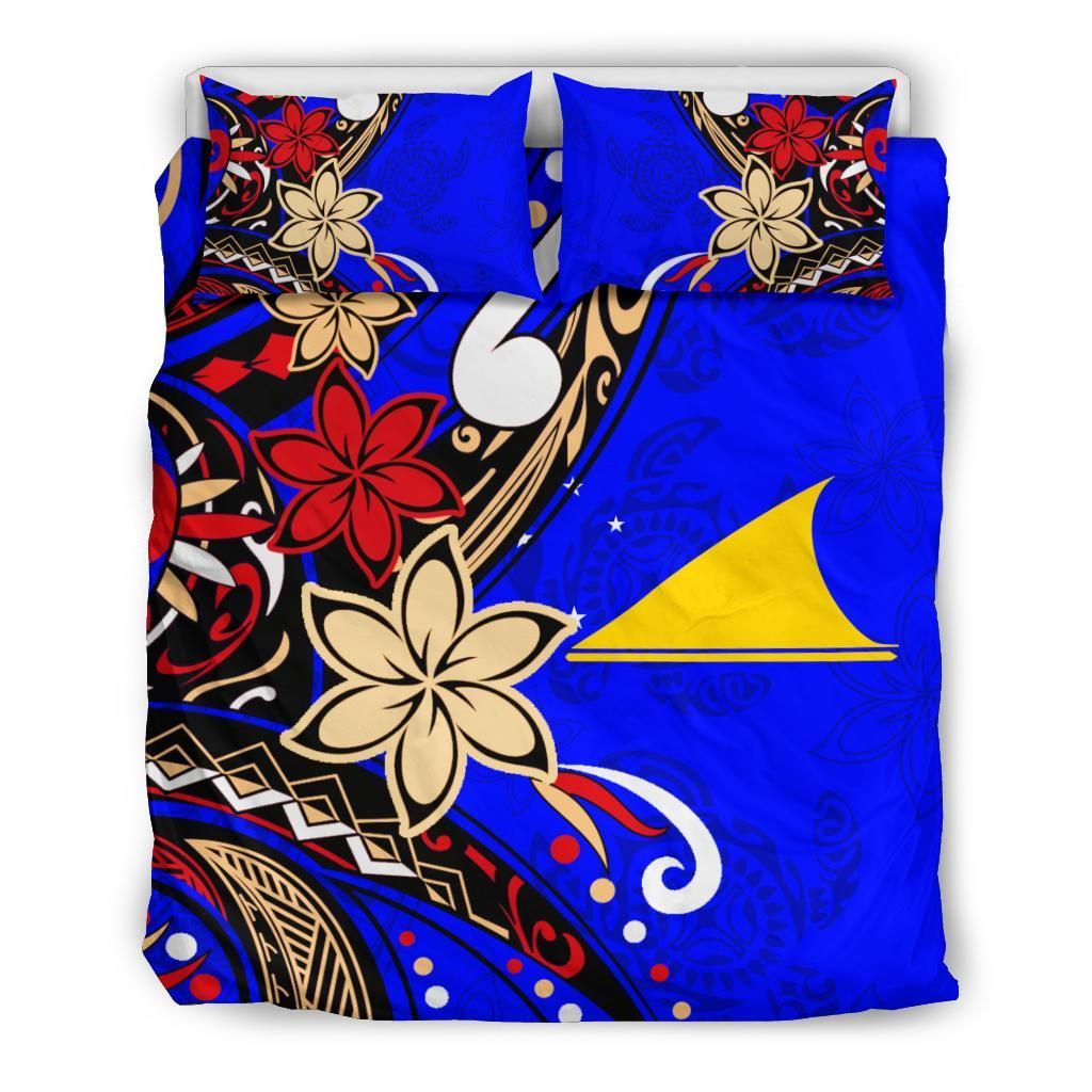 Tokelau Polynesian Bedding Set - Tribal Flower With Special Turtles Blue Color