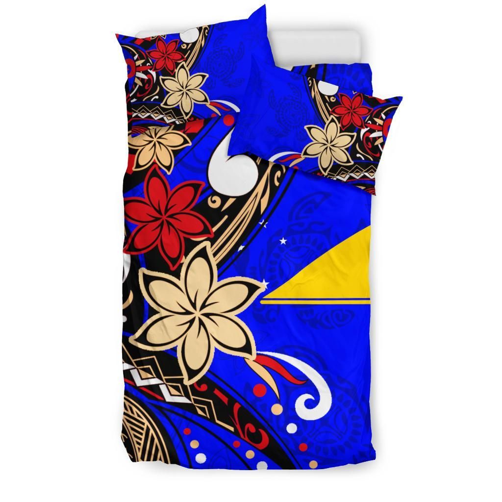 Tokelau Polynesian Bedding Set - Tribal Flower With Special Turtles Blue Color