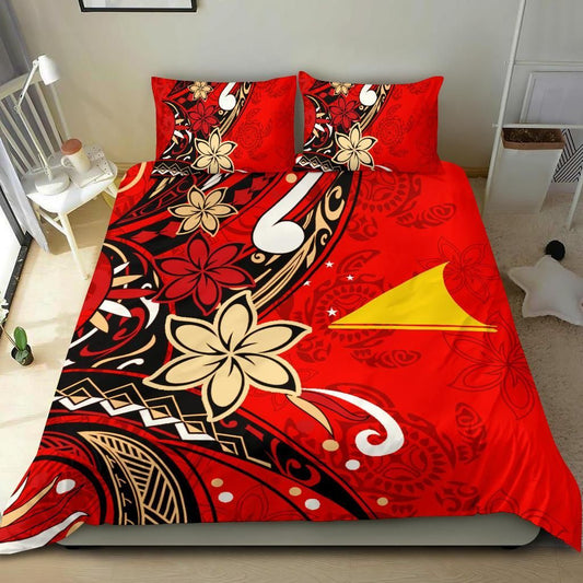 Tokelau Polynesian Bedding Set - Tribal Flower With Special Turtles Red Color
