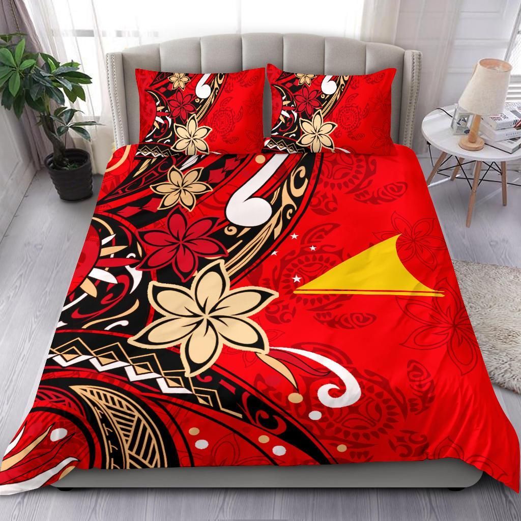 Tokelau Polynesian Bedding Set - Tribal Flower With Special Turtles Red Color