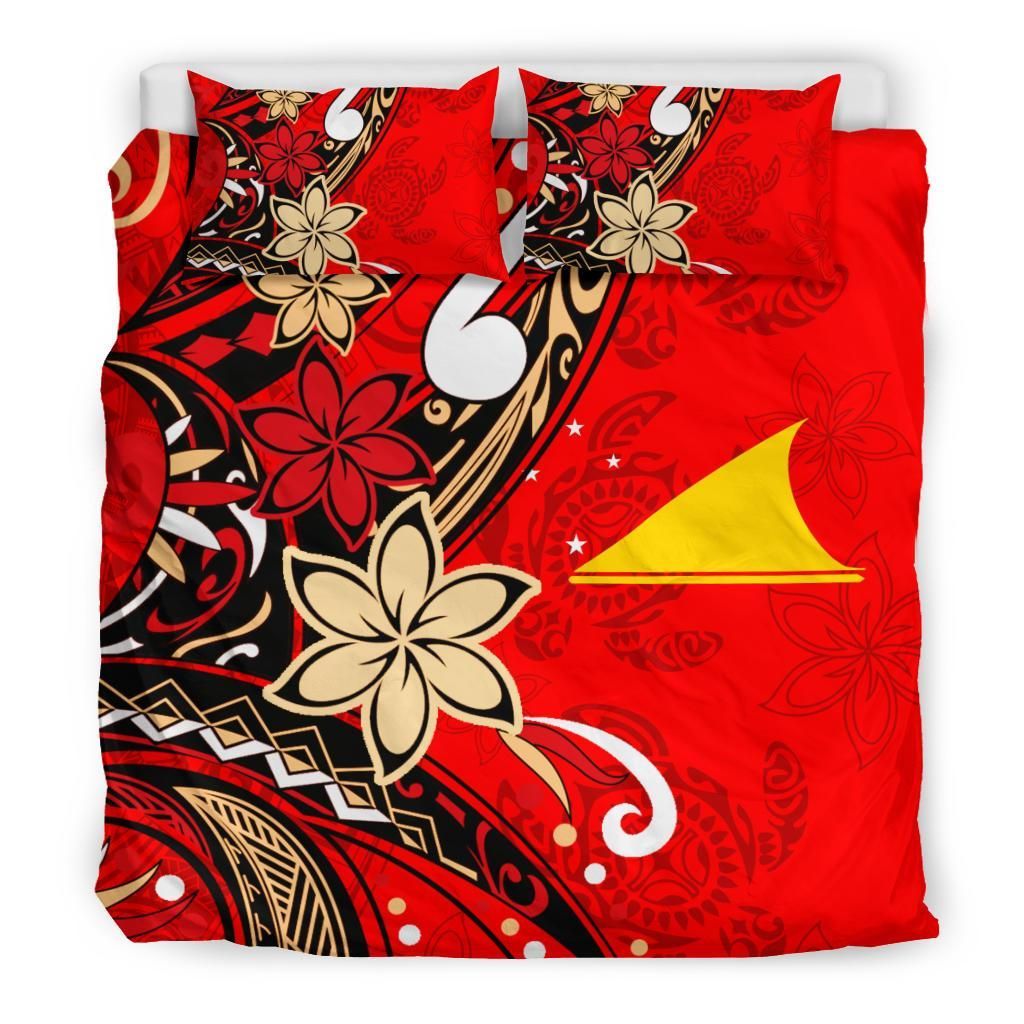 Tokelau Polynesian Bedding Set - Tribal Flower With Special Turtles Red Color