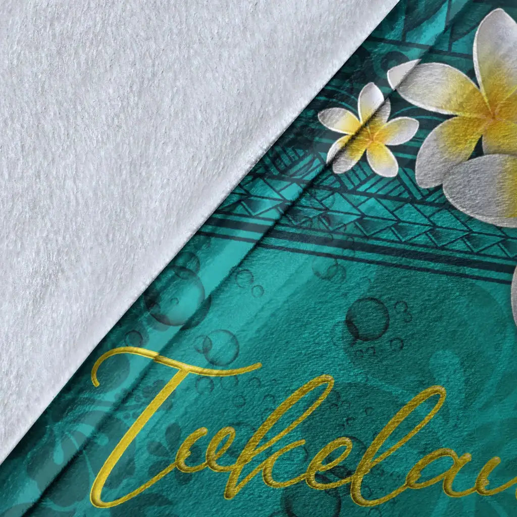 Tokelau Polynesian Blanket - Plumeria With Blue Ocean