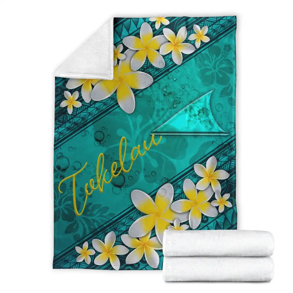 Tokelau Polynesian Blanket - Plumeria With Blue Ocean