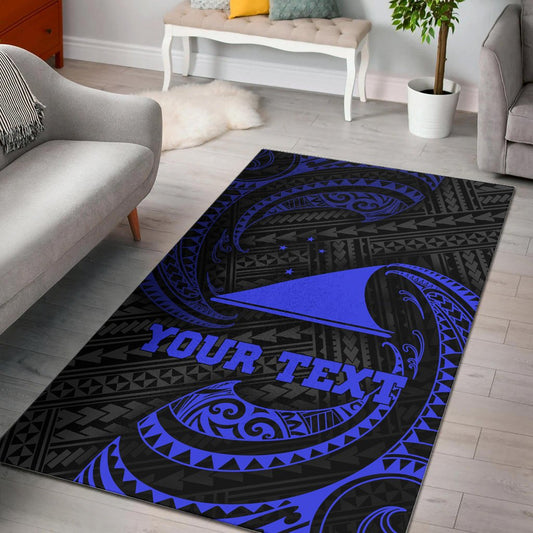 Tokelau Polynesian Custom Personalised Area Rug - Blue Tribal Wave