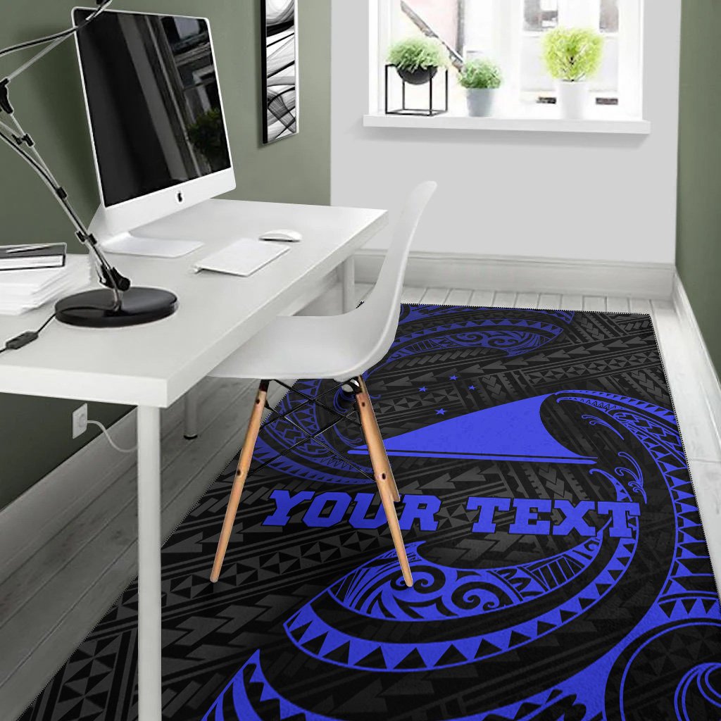Tokelau Polynesian Custom Personalised Area Rug - Blue Tribal Wave