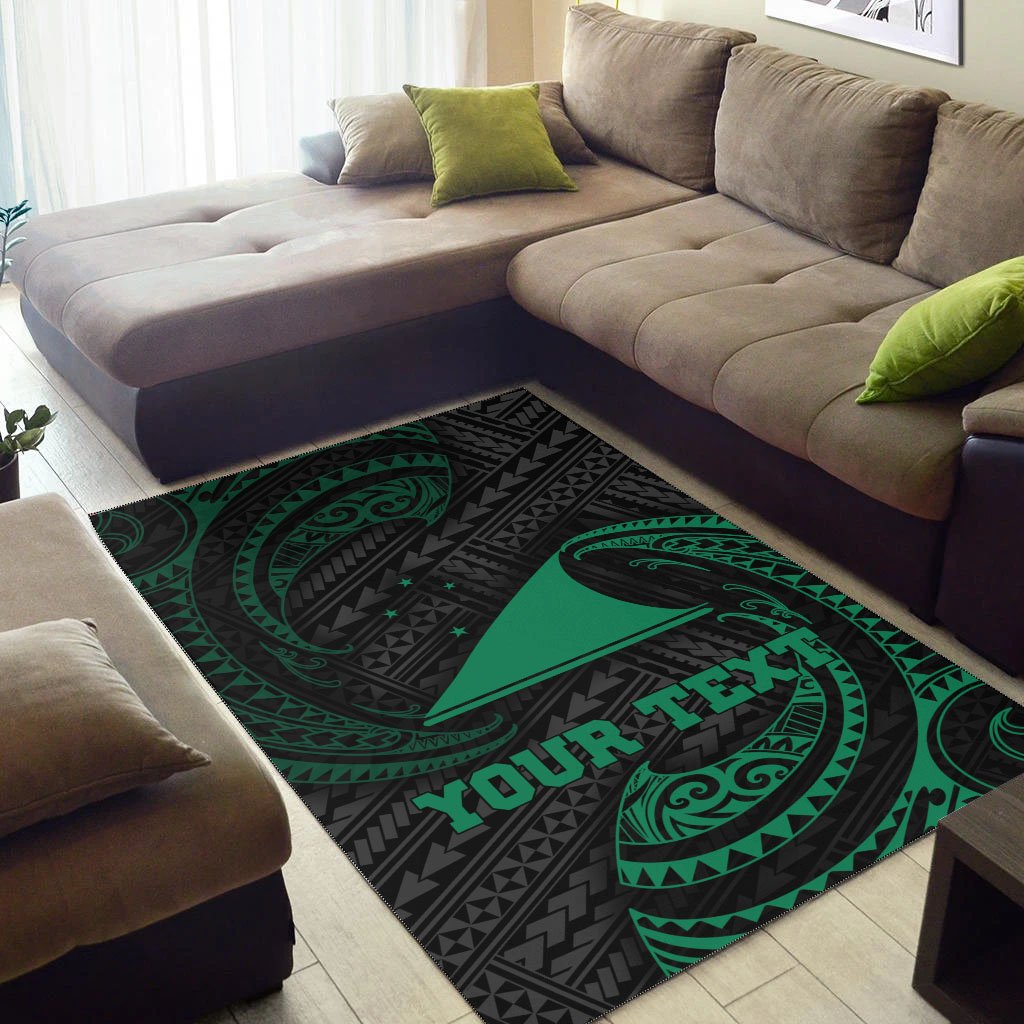 Tokelau Polynesian Custom Personalised Area Rug - Green Tribal Wave