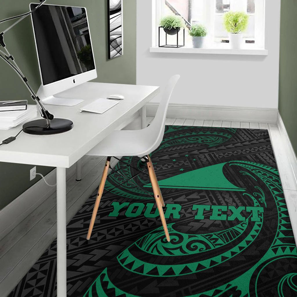 Tokelau Polynesian Custom Personalised Area Rug - Green Tribal Wave