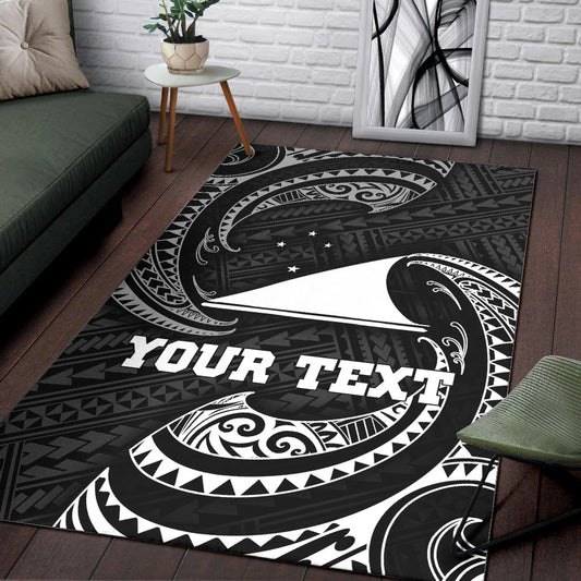 Tokelau Polynesian Custom Personalised Area Rug - White Tribal Wave