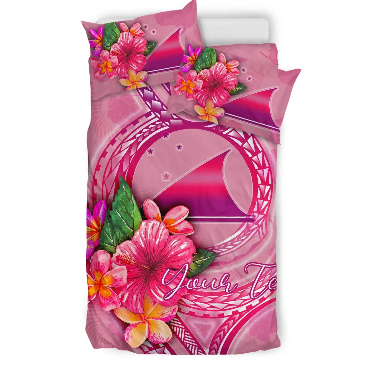 Tokelau Polynesian Custom Personalised Bedding Set - Floral With Seal Pink